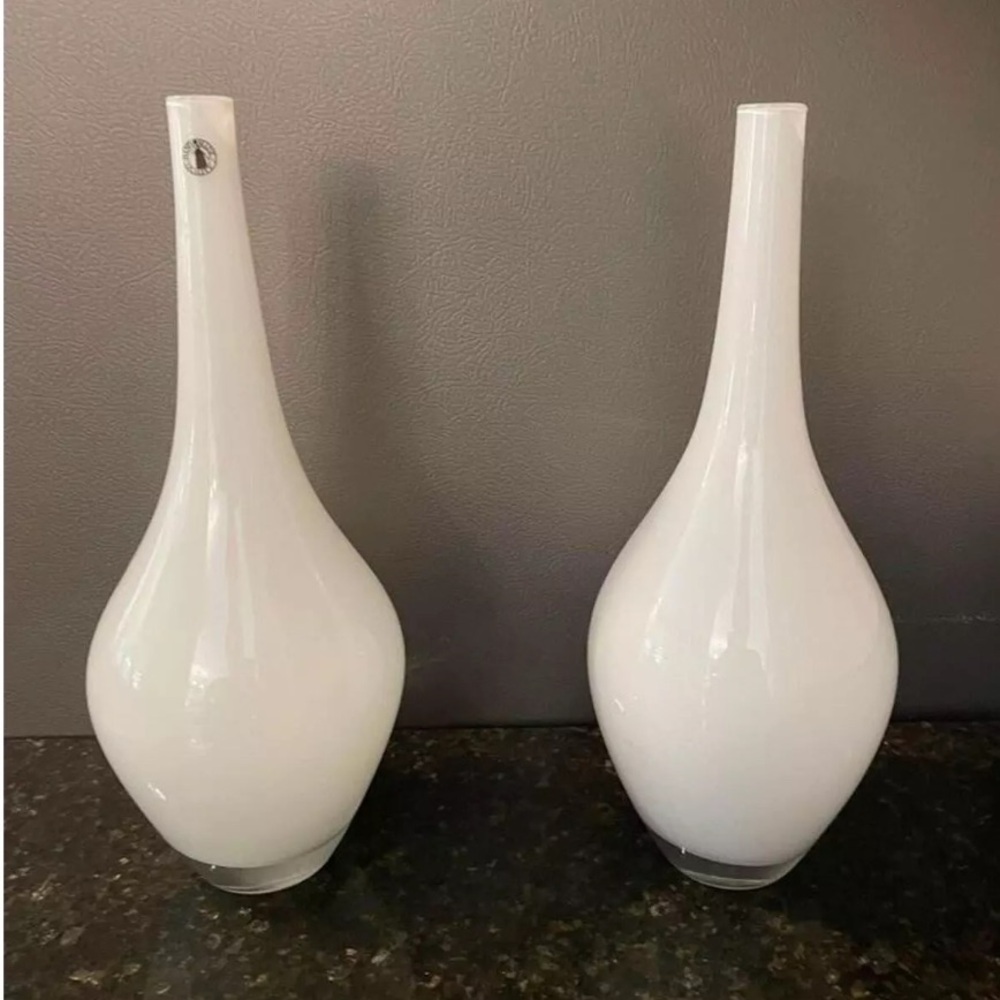 IKEA Hand Blown White Table Vases Set of 2 Pair